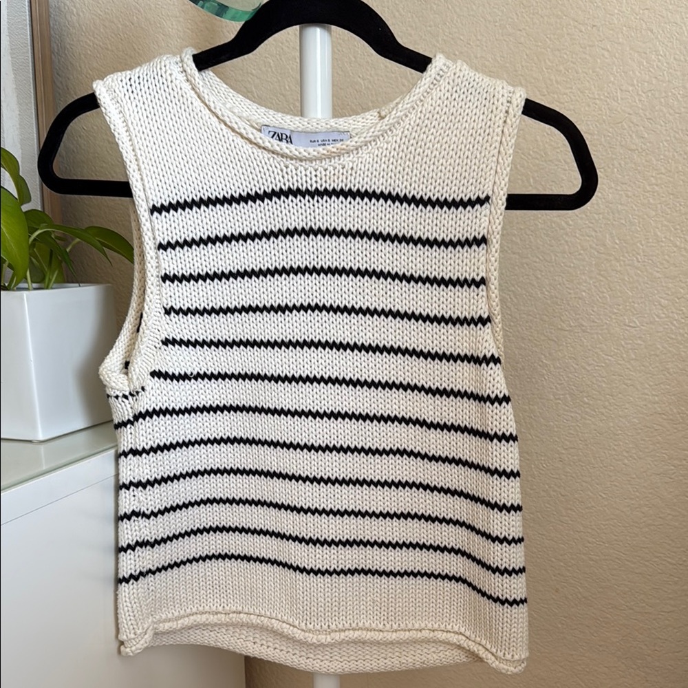 Zara Striped Knit Ribbed Sleeveless Top Small NWOT
